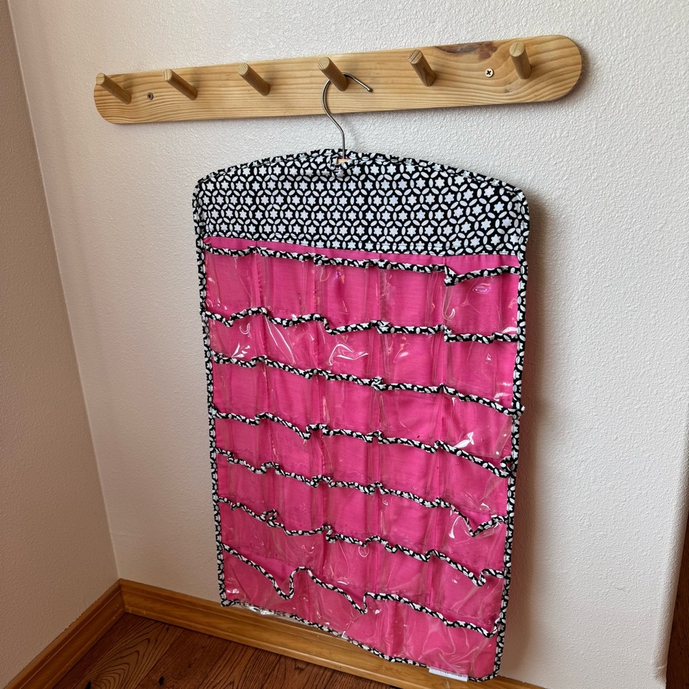 Pink Hanging Jewelry & Accessory Organizer - Patterned Top - Picture 3 of 4